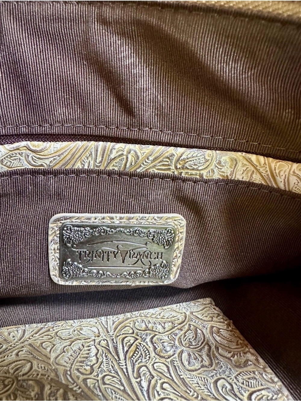 Trinity Ranch Western Boho Embossed Crossbody Bag in Tan with Tri Colored Studs - Picture 5 of 12